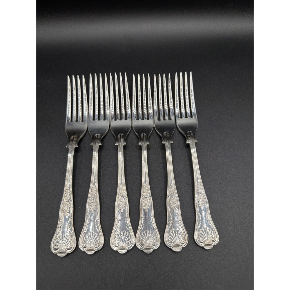 VTG Kings Pattern 6x Side / Dessert Forks - Silver Plated EPNS A1 Sheffield 7"